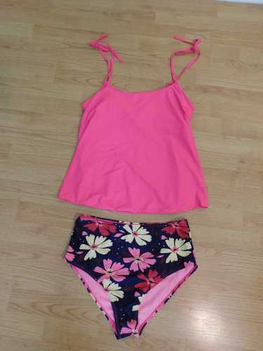 Pink High Waisted Tankini - XXL (18-20) - Flowers - New - Multi Color - Picture 2 of 3