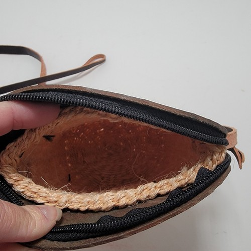Small Crossbody Jute & Leather Bag Wicker Basket Purse w/ Beads 6” Boho Sisal - Picture 3 of 7