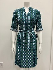 Mlle Gabrielle Womens printed stretch 3/4 roll tab sleeve knee length Dress w ti