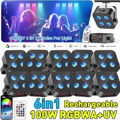 RGBWA+UV 4LED PAR Stage Light Rechargeable Battery DJ Light Wireless APP DMX New
