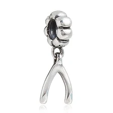 925 STERLING SILVER WHISH BONE DANGLE PENDANT CHARM BEAD FITS EUROPEAN BRACELET