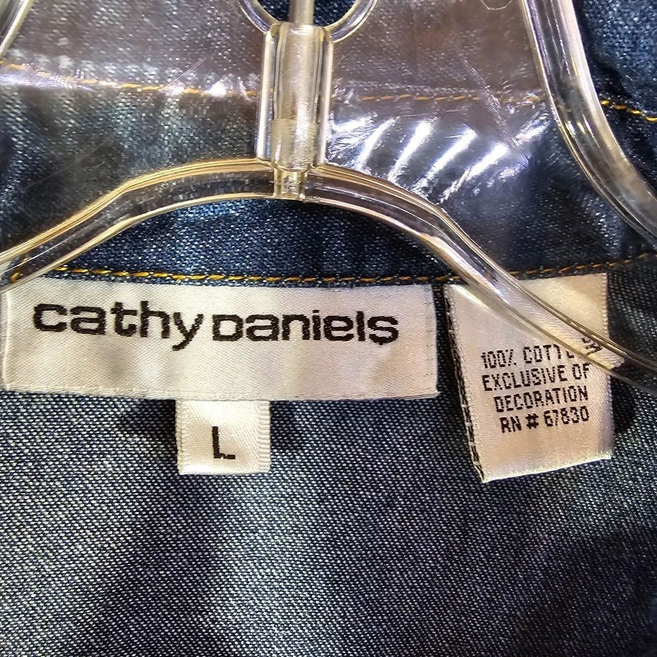 Cathy Daniels Denim Jacket Womens Large Full Zip Hearts Rhinestones - Image 3 of 4