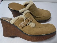 PFR VTG 90s Y2K LOWER EAST SIDE Tan Chunky Platform Heel Sherpa Mule Clogs 8.5