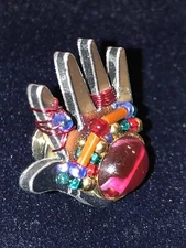 Liztech Artisan Hand Brooch Pin Tac Signed Dated 97 Ruby Purple Healing Hand