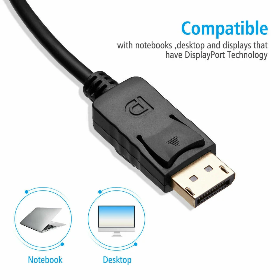6FT Display Port DP to HDMI Cable Adapter Converter Audio Video PC HDTV 1080P US - Image 2 of 4