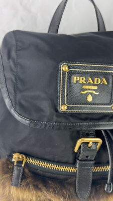 【値下げ】PRADA MIRANO バッグ　リュック PRADA Milano Black Nylon Real Fur Drawstring Women's Backpack Made