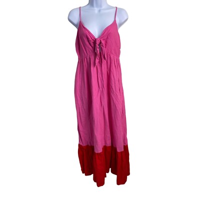 Tabitha Brown Target Tiered Smocked Maxi Linen Blend Dress Pink Red size  Medium | eBay