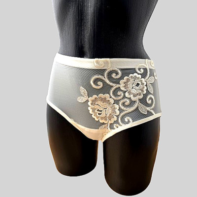 La Perla Panty Slip Gr. 44 Creme Tüll mit Stickerei *Luxus Dessous Neu