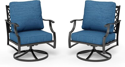 Outdoor Chairs Set of 2 Patio Chairs with Pacific Blue Cushions for Lawn Garden
