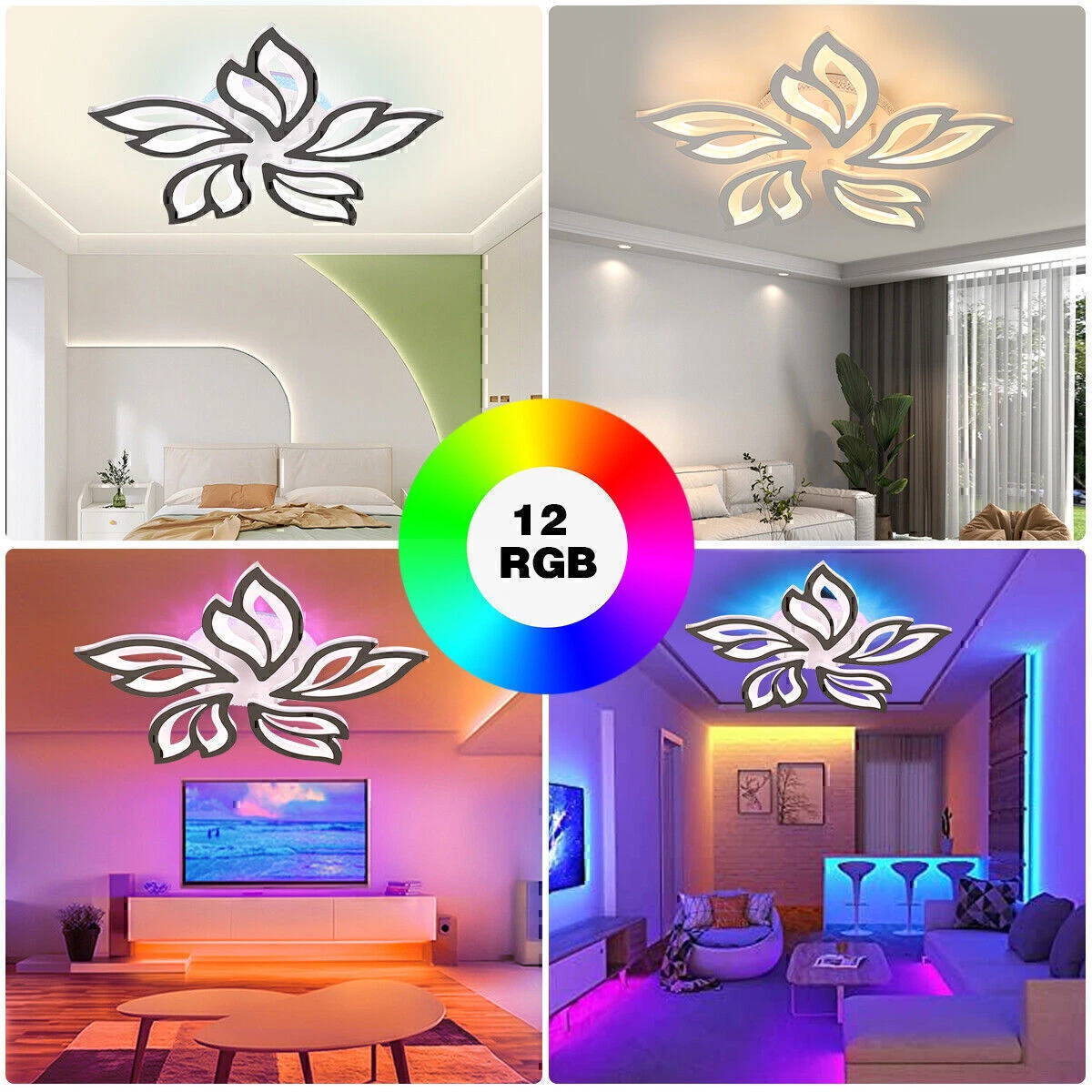 Modern Chandelier LED Lamp White Frame Ceiling Light With RGB Backlight- Brighten Your Space Today!