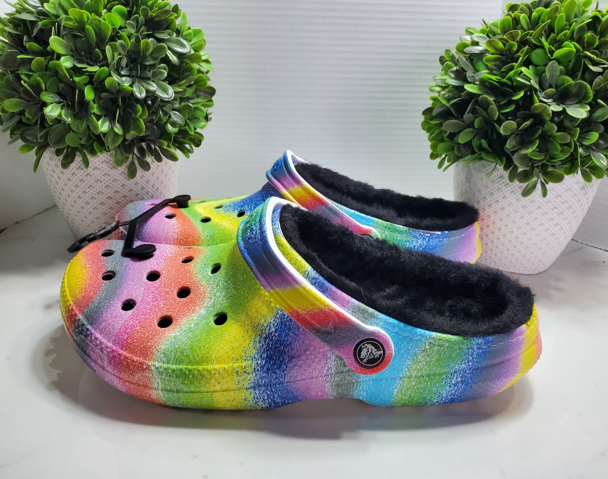CROCS Classic Unisex Spray Dye Rainbow Comfort Lined Clogs  display picture 1
