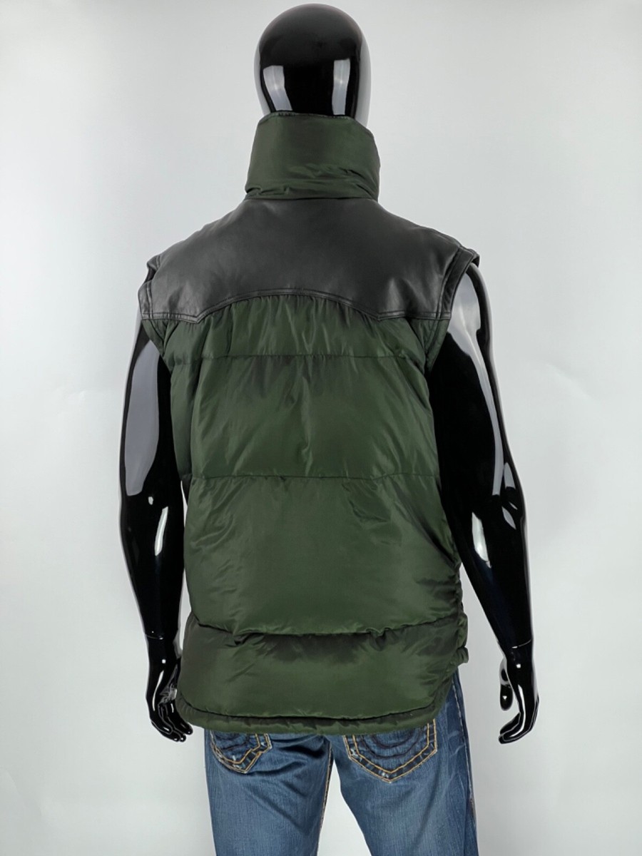 Diesel Green Down Jacket Vest Mens Application 100% Sheep