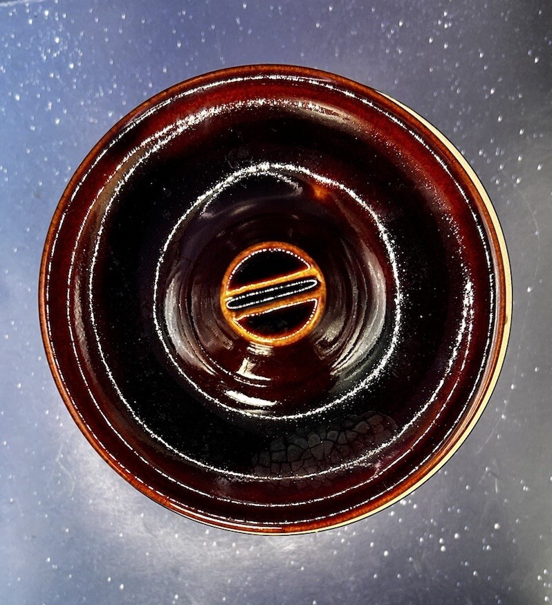 Vintage Dark Brown Glaze Pottery Ceramic Crock with Lid