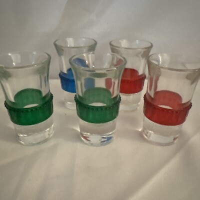 Set Of 5 Vtg Celluloid Banded Shot Glasses Blade Runner Star Trek-Style
