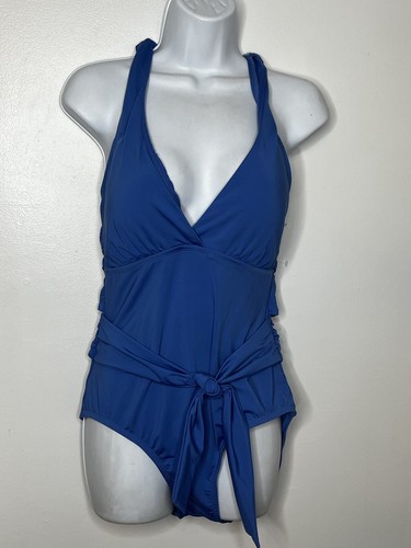 Jantzen Womens One Piece Swim Suit sz 10 Blue V Neck Cross Back Belted NEW - Picture 14 of 15