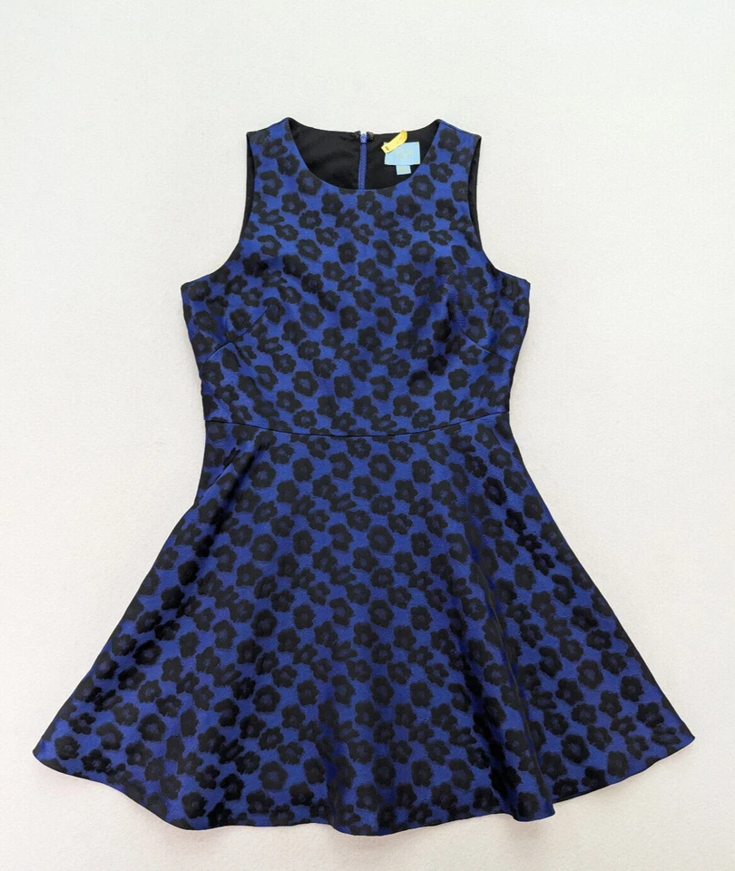 Vestido para mujer CeCe by Cynthia Steffe talla 12 azul negro calce floral y acampanado Foto 2 de 4
