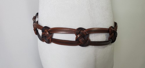 Vintage Leather Belt Womens 34 Ornate Medallion Buckle Knotted Western Boho Vtg - Picture 2 of 19