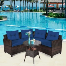 NNECW 4-Piece Patio Wicker Furniture Set with Cushion-Navy