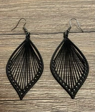 Black Boho Bohemian / Western Threaded Dangle Earrings NEW