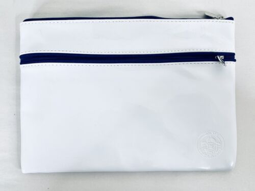 Orlane Paris White Blue Patent Leather Cosmetic Bag Travel Makeup Pouch Large - Picture 1 of 8