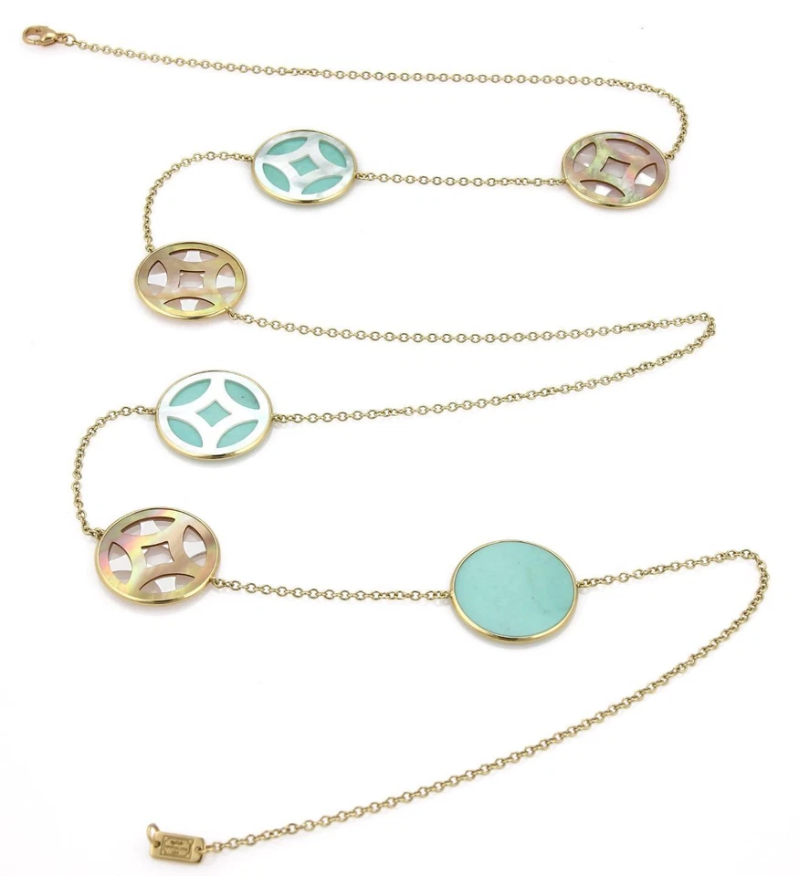 Ippolita 珍珠母绿松石 18k 黄金 6 圆形站 37 英寸 L 项链 — 第 2/4 张图片