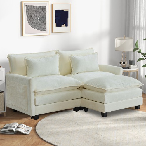 Chenille Sectional Sofa L Shaped Comfy Cloud Sofa Chouch with Removable Ottoman  - Picture 9 of 50
