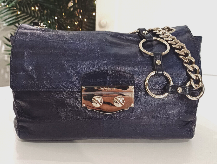 YSL Yves Saint Laurent borsa a tracolla in pelle blu scuro ERP £2.650 00