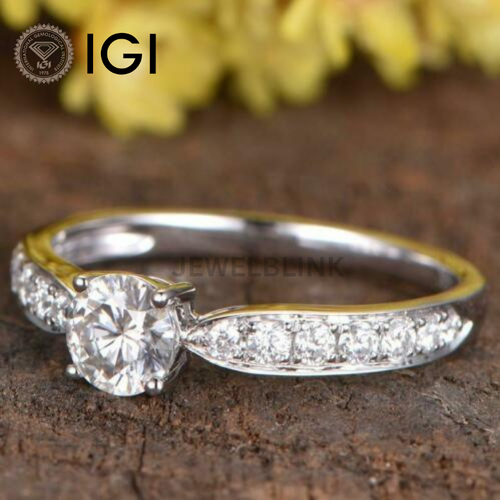 1 Carat Round Solitaire With Accents Lab Grown Diamond Engagement 14K Gold Ring - Picture 5 of 20