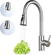 Kitchen Faucet Pull Down Sprayer Brushed Nickel 3 Mode 360 Swivel
