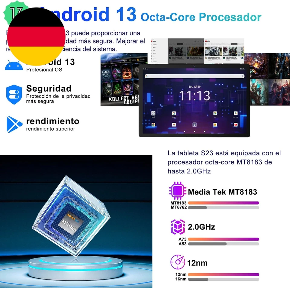 SEBBE Tablet 11 Zoll 2K Screen Android 13 16GB RAM + 256GB ROM + TF 1TB Tablets - Bild 2 von 4