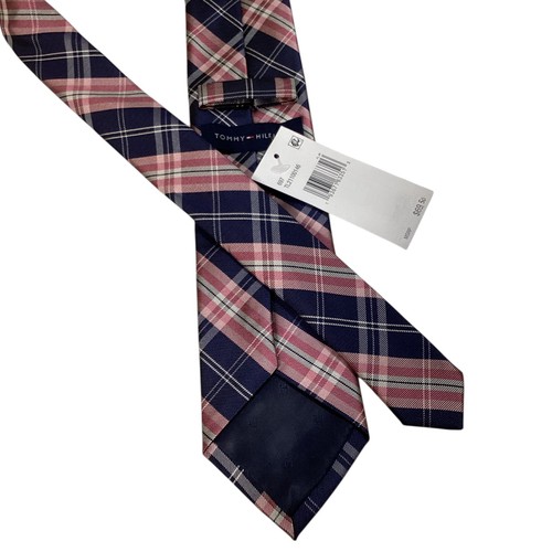 TOMMY HILFIGER Silk/Polyester Necktie Designer PLAID Blue/Pink/Gray NWT $69.50 - Picture 3 of 3