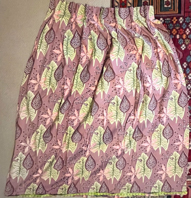 Vintage midcentury modern drapes/curtains brown, chartreuse, peach leave. 2 pair
