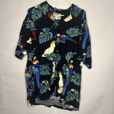 Vtg Paradise Found Shirt Mens L Black Bird Of Paradise Floral Hawaiian Aloha