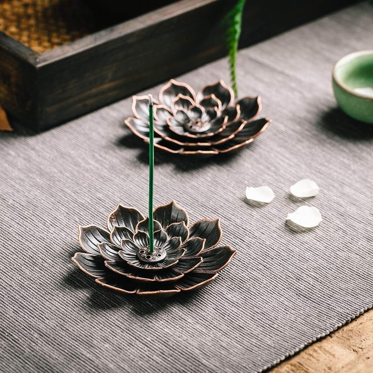 Compact Brass Lotus Incense Burner Set for Meditation & Relaxation