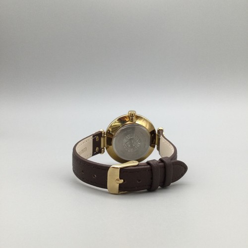Anne Klein Watch Womens 34mm Gold Dial Brown Leather Band New Battery - Picture 8 of 16