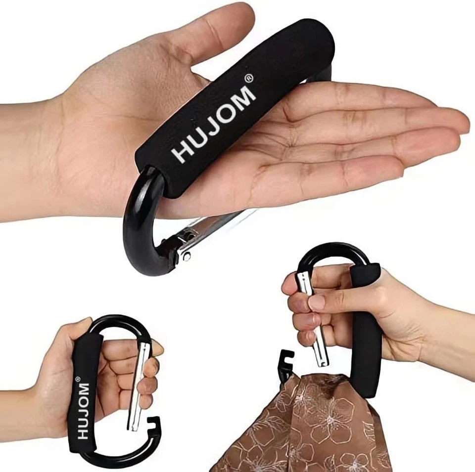 2 piezas ganchos para cochecito grandes mosquetón clips para bolsas de pañales cartera compras comestibles Foto 4 de 4