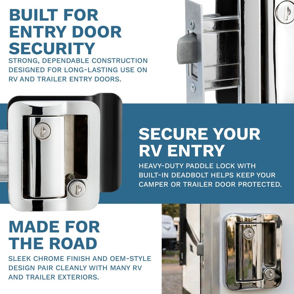Chrome RV Paddle Entry Door Lock Latch | Handle Knob | Deadbolt Lock ...