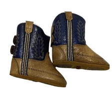 Lil Boot Barn Baby Boy Girl Boots Size 3 For 6 / 9 Mos. Denim Blue Tan  New