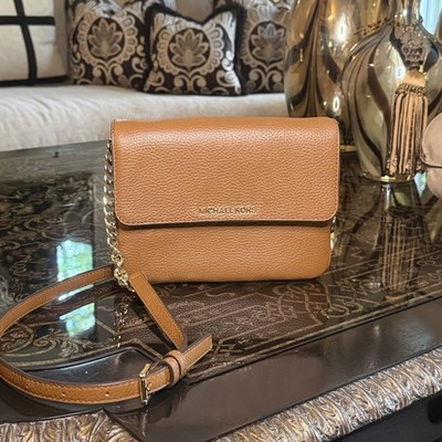 Michael Kors Small Brown Pebbled Crossbody, Gold Hardware, Zip, Detach Strap