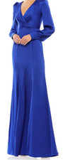NWT IEENA MAC DUGGAL Royal Blue Satin Ruched Bishop Maxi Gown Dress 0 MSRP 398