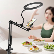 Overhead Phone Mount with Ring Light, 6.5In LED Selfie Ring Light for Desk ,Adju