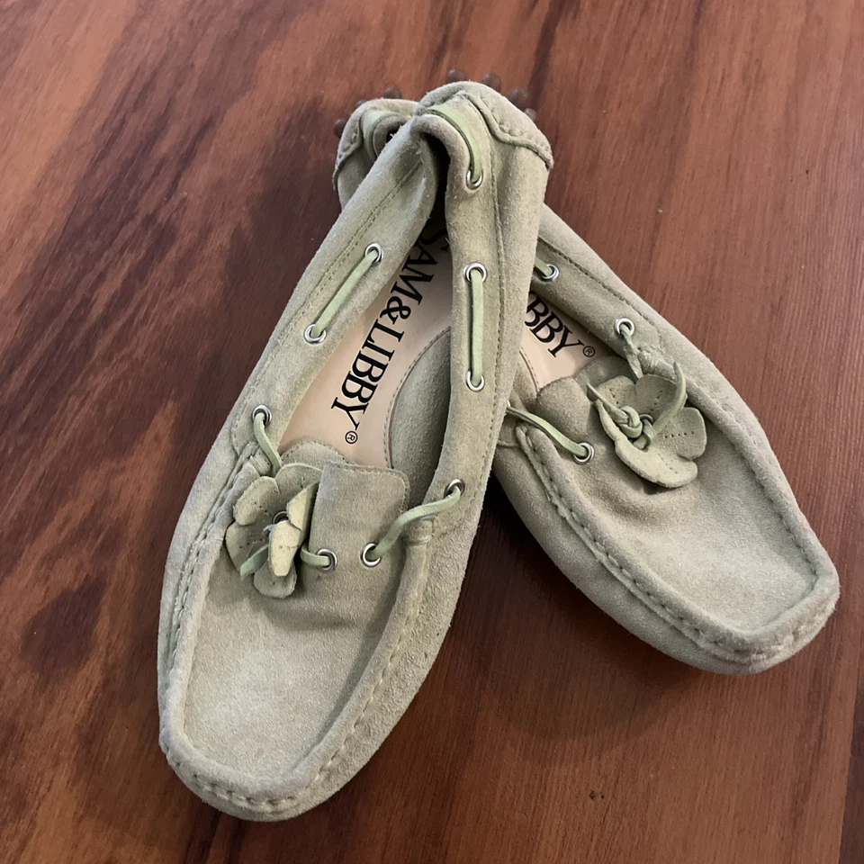 Vintage Sam & Libby Boat Shoe Detailed Loafers sz 6 Mint Green Suede Leather - Image 4 of 4