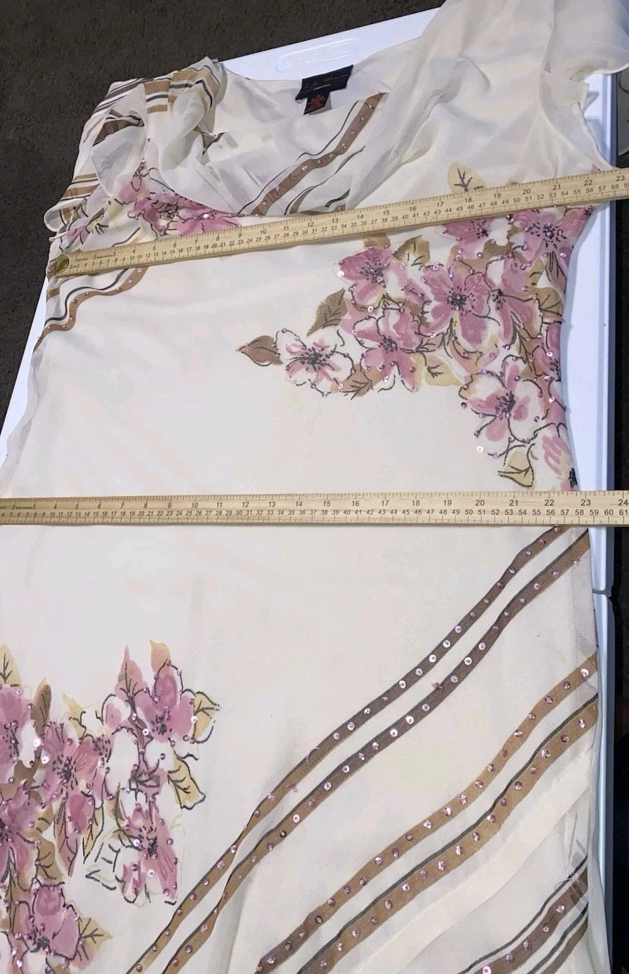 VETEMENTS Abito vintage anni 90 donna beige floreale collo cappuccio fata civetta grunge capriccioso 1X