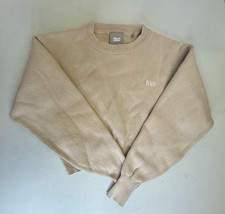 Kith Crewneck Sweater Ribbed Cuffs Cropped Tan XS Minimalist