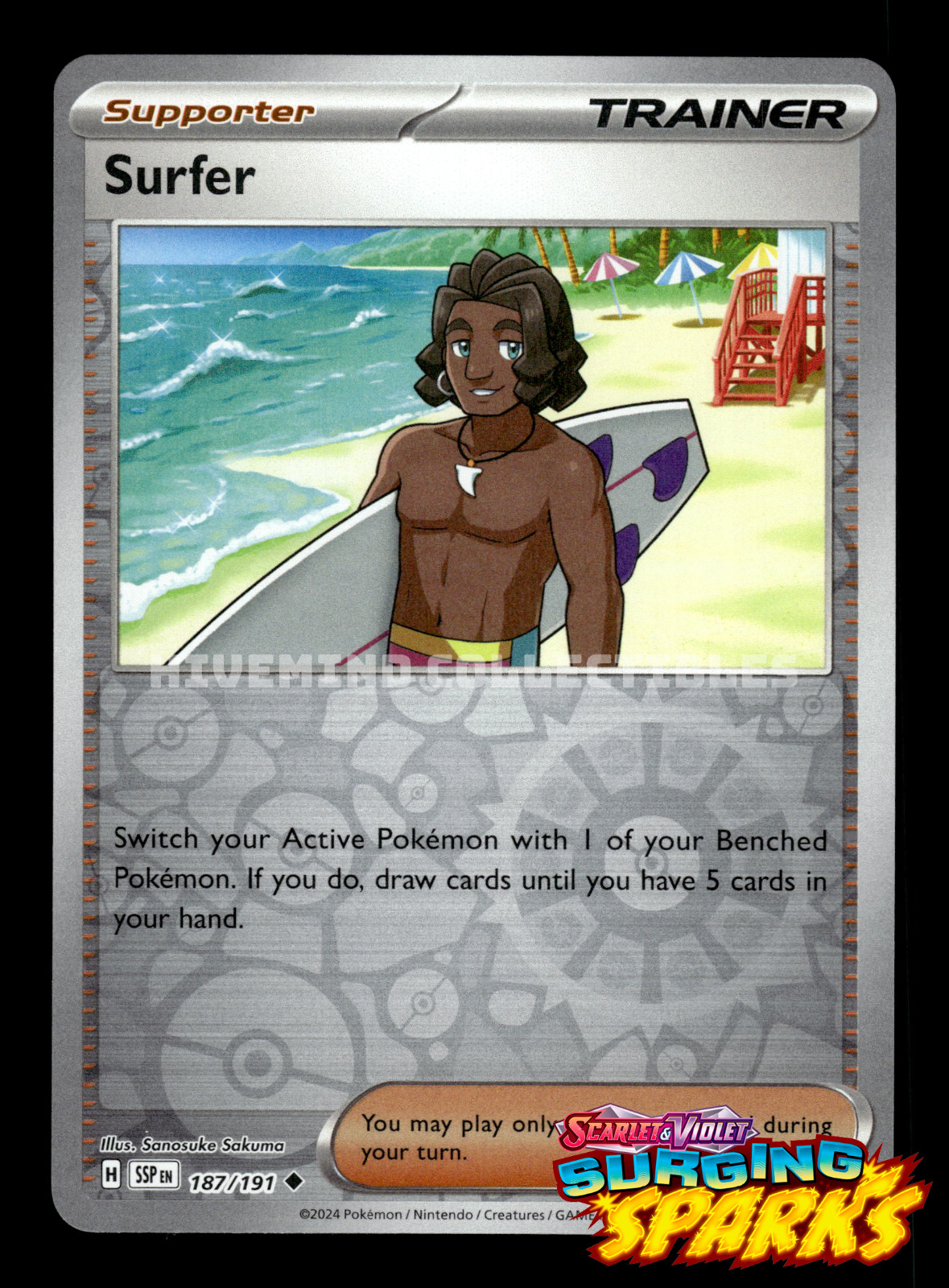 Surfer 187/191 Surging Sparks Reverse Holo Pokemon Card