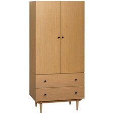 HOMCOM 2 Door Wardrobe with 2 Drawers, Hanging Rail, Clothes Storage Organiser