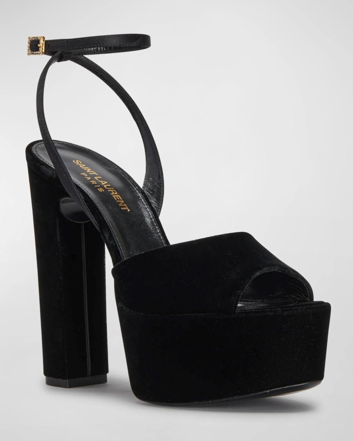 Scarpe sandali Saint Laurent YSL Jodie velluto cristallo fibbia plateau tacco $1150