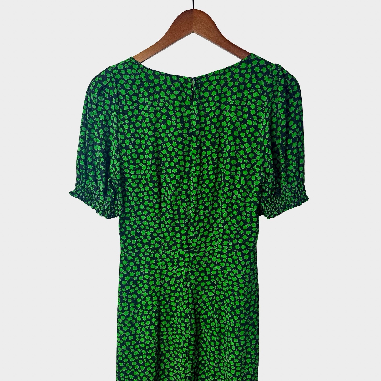 H&M Green Floral Puff Sleeve Midi Dress Sweetheart Neckline Slit XS thumbnail 7
