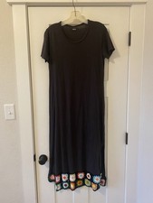 Michael Lauren Short Sleeve Maxi T Shirt Dress with Slit and Crochet Trim Small