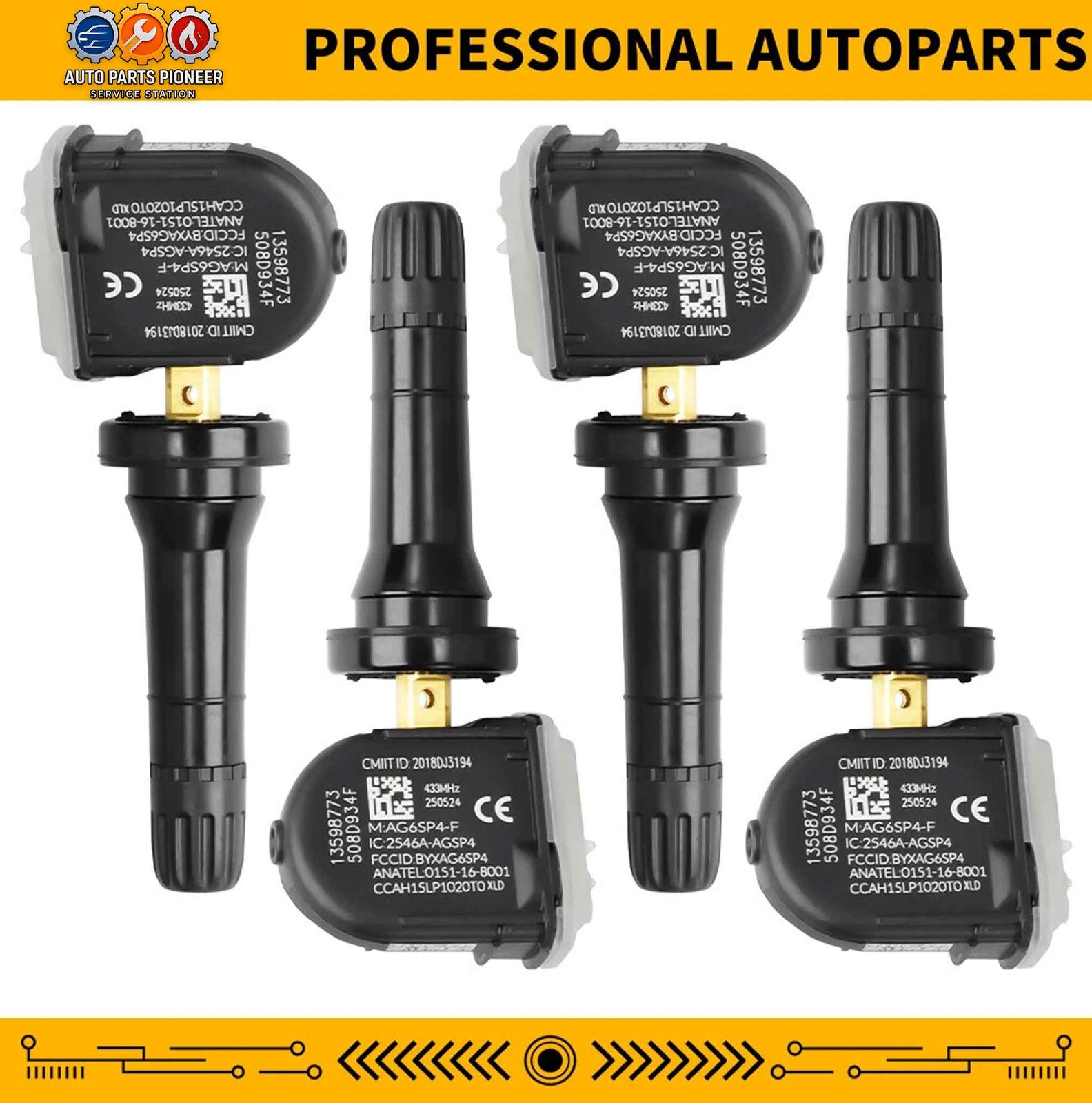 Set of 4 Tire Pressure Sensors TPMS 433MHz 13598773 For Buick Chevy Cadillac GMC